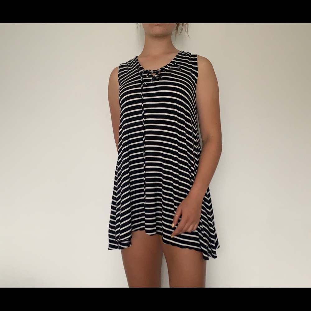 Stripped Lace Up Dress